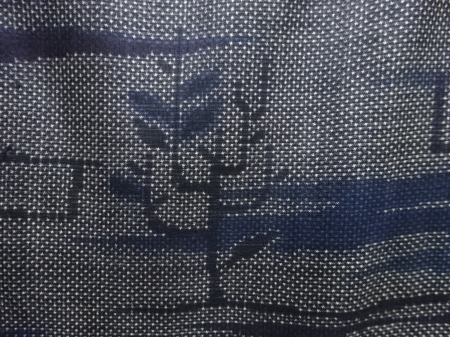 JAPANESE KIMONO / ANTIQUE KIMONO / SILK / DORO OSHIMA TSUMUGI (5 maruki) / WOVEN ABSTRACT TREE